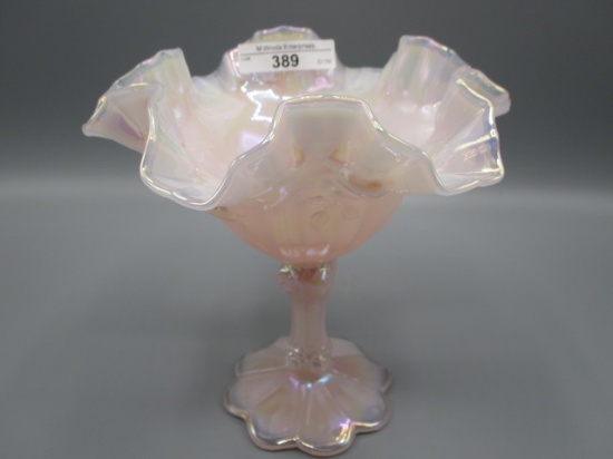 Fenton 7" Pink Irid Cabbage Rose Compote