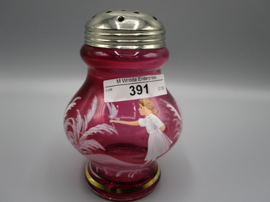 Fenton Cranberry Mary Gregory Sugar Shaker