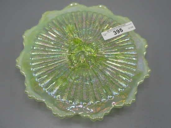 Fenton Vaseline Opal Butterfly Footed Plate 6.5"