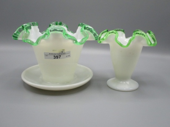 2 Fenton Green Crested items as shown
