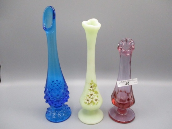 3 Fenton Swung Vase as shown 9"-8"-6"