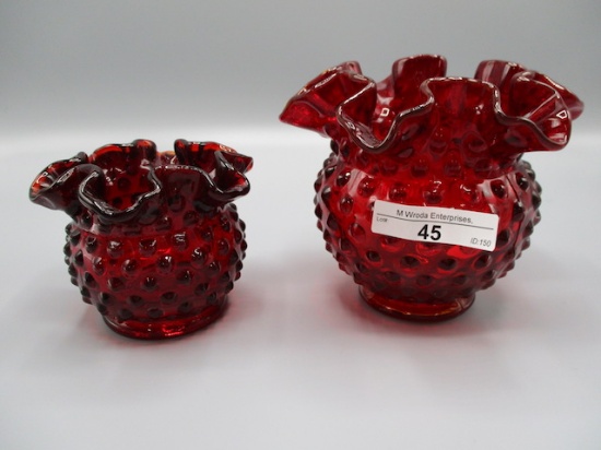 2 Fenton Red Hobnail Rosebowls