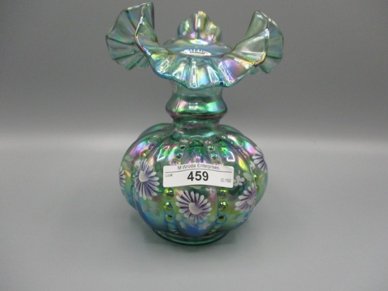 Fenton 6" Green Irid HP Beaded Melon Vase