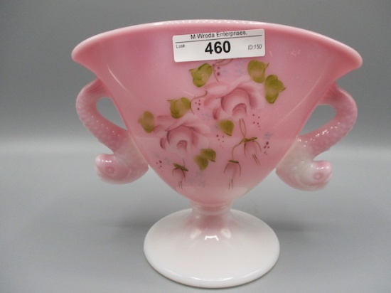 Fenton HP Roseline Diving Dolphin Handled Fan Vase