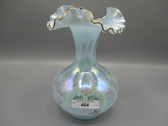 Fenton HP 9" Blue Opal Coin Dot Vase