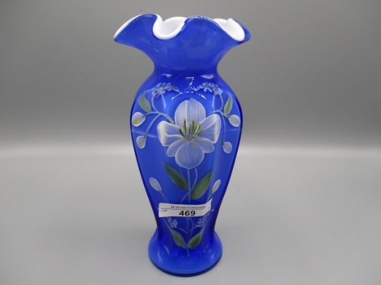 Fenton 8" HP Blue Cased  Vase