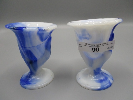 2 4" Blue Slag Hand Vases