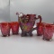 Fenton red Carnival floral water set