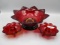 Fenton ruby 4 pc tulip bowl & candle holders