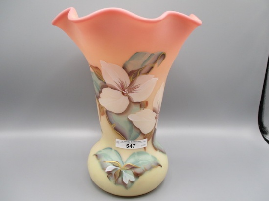 Fenton 10" burmese hand painted vase