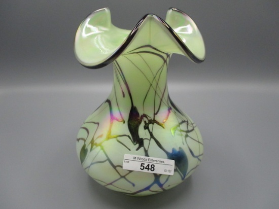 Fenton 7" iridized custard Heart & Vine vase