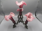 AWESOME art glass 4 lily Pulled Feather epergne- I cannot belive this is no