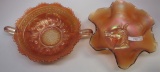 2 pieces marigold carnival glass as shown