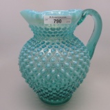 Fenton aqua opal irid hobnail water pitcher