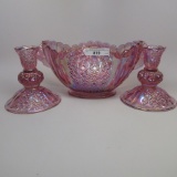 Fenton 3 pc pink irid console set- Daisy Button