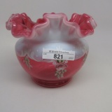 Fenton charleton decorated rosebowl on cranberry- frosted F