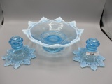 Fenton blue opal lace console set