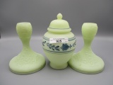 Fenton custard candlesticks and temple jar