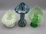 3 art glass JIP vases