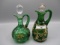 2 green Pattern Glass cruets