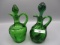 2 pattern glass green cruets