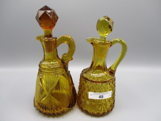 2 pattern glass amber cruets