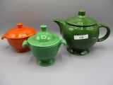 Fiesta ware teapot /  2 sugar bowls