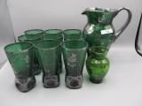 1930's silver overlay 10 pc water set