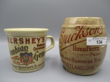 2 adv. mugs- Hershey VAnilla chocolates & Ericksons Portland Ore.