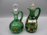 2 green Pattern Glass cruets