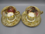 2 Dresden Germany hand painted cupa nd saucers EXQUISITE!