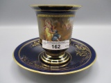 Royal Vienna cobalt portrait cup saucer beehive mark