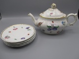 R Ginori Italy teapot w/ florals and plums