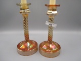 Pair marigold candlesticks Carnival Glass