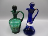 2 blown cruets, hand painted