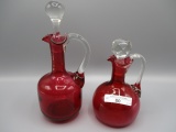 2 blown cranberry cruets