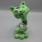 Fenton Chameleon Green Black Frit Hanging Hearts Happy Kitty  M Wagner