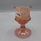 Fenton Pink Pedestal Votive HP Floral Butterflies