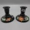 Fenton Ebony Black Candleholders (2) HP Poinsettis