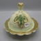 NWood Maple Leaf HP Green & Gold on Custard Butterdish