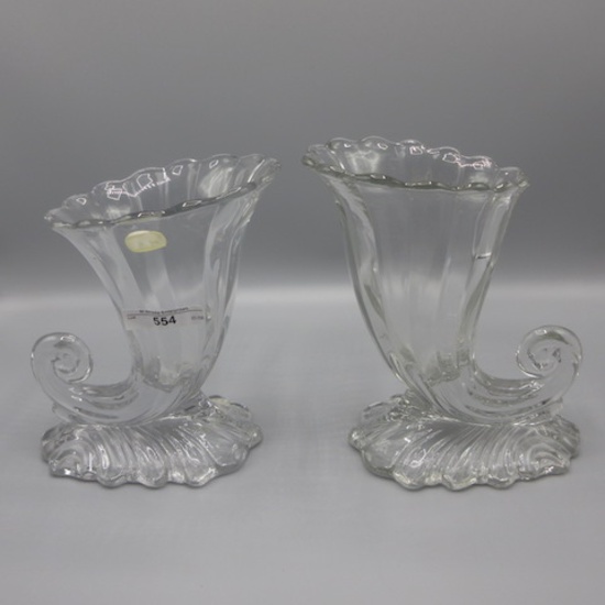 2 Heisey Crystal " Warwick Pattern" Horn of Plenty Vases