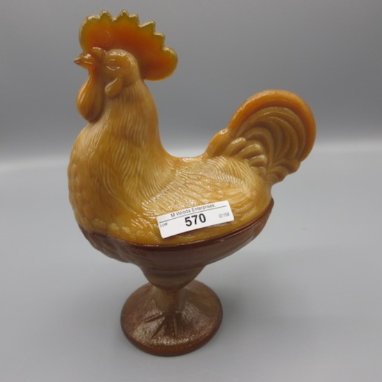 L.E. Smith Amber Butterscotch Rooster Covered Compote