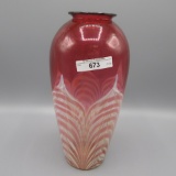 Durard White on Cranberry Pulled Feathers Vase 1967 COA