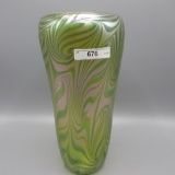 Orient and Flume 1984 Iridized Green Pulled Feathers Vase 10.5