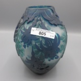 Fenton sandcarved Favrene pillow vase hand painted by Kibbee, Eagle Soars