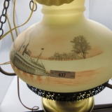 Fenton HP Lamp with Steamboat Scene