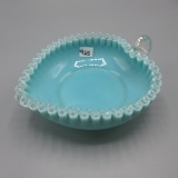 Fenton TUrquoise Heart Butterdish with HAndle