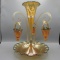 European / Czech mari large single lily epergne w/ 3 hanging buttercups on