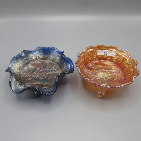 2 Fenton marigold/blue Panther 5" sauce bowls