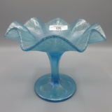 RARE Celeste blue stretch glass compote w/ zippered stem, approx 7
